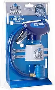 InterDynamics Arctic Freeze Car Air Conditioner Refrigerant Gauge and Hose, Reusable AC Recharge Kit Compatible with R-134A Cans with Self Sealing Valves, InterDynamics