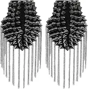[AUEAR] 1 Pair Rivet Shoulder Epaulets Tassel Chain Fashion Metal Epaulettes Badge for Men and Women, 4.5X4.1 inches, Cloth, 0
