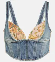 [Alessandra Rich] Alessandra Rich Floral cropped denim bustier top AU 6 multicoloured