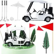 Leitee 21 Pcs Golf Cake Topper Golf Cake Decorations Golf Cupcake Toppers Include Mini Golf Cart Toy, Red Flag, Golf Ball, Green Tree, Golf Clubs, Sun Umbrella for Golf Sport Themed Birthday Party
