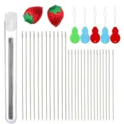 47 Pcs Big Eye Bead Seed Needle Strawberry Sewing Needles Holder Pin Cushion