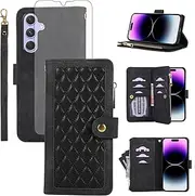 [Asuwish] Mobile Phone Case for Samsung Galaxy S24 Plus S24+ 5G Case with Film Screen Protector Card Slot Foldable Leather Wallet Stand S24plus 24S S 24 + 24+ Cover Mobile Phone Cases Protective Phone