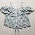 Lauren Conrad XXL Crop Top Green Gingham Off Shoulder Ruffle Preppy Festival NEW