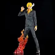 One Piece Sanji Figures, Big Size Sanji Figure Statue 32cm/12.6inch GK Blackfoot Fire Effect Sanji Figure Cartoon Doll Toys Anime Collection Decoration for Anime Fans (Black Color)