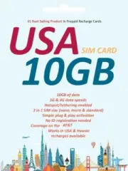 USA Travel SIM card 7 - 30 days 10GB Data AT&T