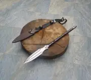 30" Viking Spear Knife | Hand-Engraved Blade + Leather Scabbard | Collectible