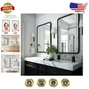 2-Pack 24x36 Inch Black Metal Frame Bathroom Mirrors - Modern Farmhouse Style