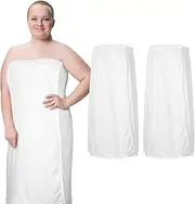 Tigeen 2 Pcs Towel Wrap for Women Lightweight Spa Robe with Adjustable Closure Elastic Top Soft Bathrobe Spa Wrap (L-XL,White)