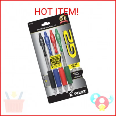 Pilot, G2 Premium Gel Roller Pens, Ultra Fine Point 0.38 mm, Pack of 4, Black, B