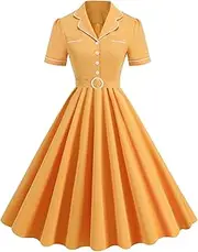 [Wellwits] Women's Belt Pocket Office Work Formal Vintage Blazer Dress