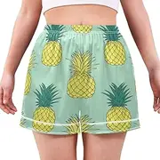 [RPLIFE] Cute Woman Pajama Shorts, Women's Comfy Lounge Shorts,Summer Pajamas Women, Bright Pineapple Print Light Green, Large
