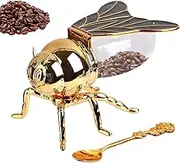 Honey Pot - Bee Shaped Honey Jar with Spoon | Zinc Alloy Bee Honey Jar | Bee Shaped Honey Pot | Syrup Dispenser | Crystal Honey Holder Container for Honey Storage