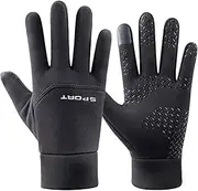 [Generic] Men Women W Warm Gloves Anti-Slip Screen Gloves Windproof Thermal Ski Gloves for Running Cycling Biking Driving Hiking Black One Size