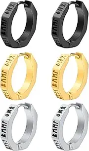 [Flongo] Norse Viking Hoop Earrings: Stainless Steel Vintage Rune Huggie Earrings - Men Jewelry Gifts for Husband Boyfriend Brother