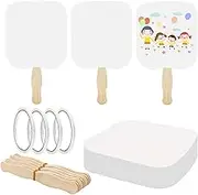 30 Pieces Church Fans Handheld Set, Including Fan Handle Craft Sticks Wavy Wooden Sticks, Blank White Cardstock, Double Sided Tape Church Fans for DIY Crafting Painting