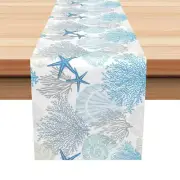 Coastal Decor Ocean-Inspired Design Table Runner - 13" x 48" - Corals, Seashell