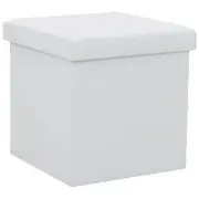 Folding Storage Stool White Faux Leather