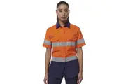 King Gee Ladies Workcool Vented Cotton Drill Taped Work Shirt K44229 - Orange/Navy