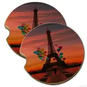 Paris Eiffel Tower Balloons Wood Car Coaster Gift Set fit Car & Truck Cup Holder