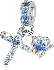 [XOYOYZU] Silver Cross Birthstones Charm Fit for Pandora Charms Bracelet Crown Dangle Charms Beads Birthday Jewelry Gifts for Women