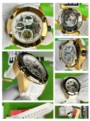 Invicta Akula Automatic Skeleton Men Watch 42763 Gold Tone SS Case White Strap