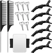 Coldairsoap 17 Piece Hair Tool Set - Sectioning Rings, Metal Combs, Clips and Magnetic Wrist Pin Holder for Braiding (Black)