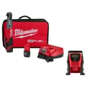 Milwaukee Cordless Ratchet Kit 3/8" 12V Li-Ion Variable Speed + Compact Inflator
