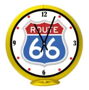 RWB Route 66 Car Sign, Yellow Non-Lighted Gas Pump Globe Advertising Clock