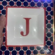 J Wonder Monogram Porcelain Initial J Tory Burch Square MCM Trinket Dish EUC
