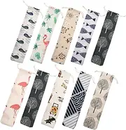 Mikinona 10Pcs Linen Cutlery Storage Bags with Drawstring Washable Portable Pouches for Utensils Straws Forks Spoons and Chopsticks for Picnics Travel and Parties