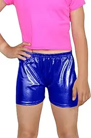 [Janisramone] Girls Metallic Hot Pants Kids Plain Skinny Shiny Disco Shorts Wet Look Dance Wear Party Pants