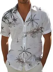 [Generic] Crop Mock Turtleneck Men Loose and Trendy 3D Printed Collar Short Sleeved Shirt Shirts for Large Men