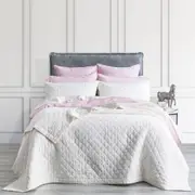 Renee Taylor Cavallo Queen/King French Linen Quilted Coverlet/Pillow Sham White