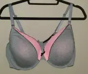VICTORIA SECRET LINED PERFECT COVERAGE BRA PINK AND GRAY 38DD RARE!!