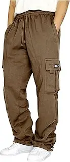 [RGCKle] Men's Tech Fleece Open Bottom Cargo Sweatpants with Pockets Loose Fit Joggers Drawstring Athletic Workout Gym Pants, Coffee, 5X-Large