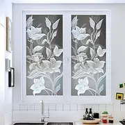 HOMETITUTE Stained Glass Window Film 17.7x39.3 inch Lily Floral Window Privacy Film Stained Decals Static Cling Sun Blocking Decor for Home Office Windows Door Glass Partitions