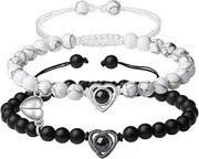 [Generic] Beaded Couple Bracelet Heart His and Hers Bracelets Matching Couple Bracelets for Boyfriend and Girlfriend Anniversary Birthday Valentines Day Gift
