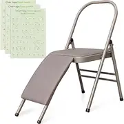 Foldable Yoga Auxiliary Chair with 3 Training Guide Posters for Versatile Exercises, Yoga Assist Handstand Chair with Detachable Lumbar Back Support for Stretching, Balance Training.