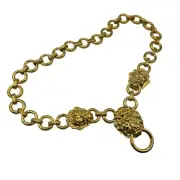 Vintage KJL Kenneth Jay Lane Gold Tone Triple Lion Door Knocker Necklace New