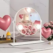 ROLOVE 10"x10" Lighted Makeup Mirror, Hollywood Vanity Mirror with 3 Dimmable LED Bulbs, Dimmable Touch Screen, Light up Mirror, Portable Travel Mirror, 360° Rotation, White