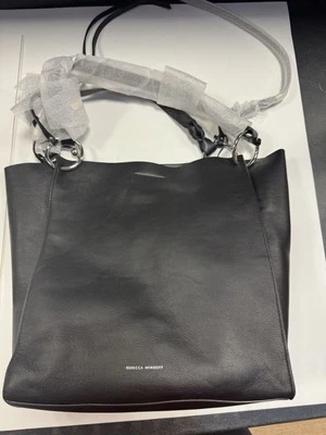 Rebecca Minkoff Large Black Fringe Shopper Satchel Tote Shoulder Bag Leather