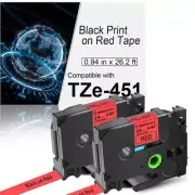 2PK 24mm Tz 451 TZe451 Black on Red Label Tape For Brother P-touch PT-2730 P700