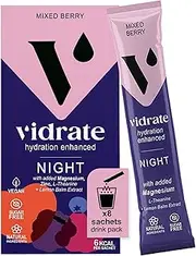 Vidrate Electrolyte Powder Hydration Sachets - Hydration Powder Packs with Vitamins - Zero Sugar, No Artificial Sweeteners or Preservatives - 8 Electrolyte Sachets, Night Time Mixed Berry