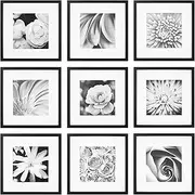 9-Piece - Square Photo Frame - Stunning Display with Frame Wall Gallery Kit - Decorative Art Prints & Hanging Template - Effortless Styling - Square Wall Mount - Black Frame