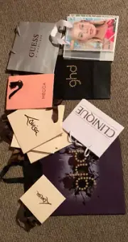 LOT OF 63 AUTHENTIC DESIGNER BAGS GUESS GHD PANDORA +MORE less than 66cents each