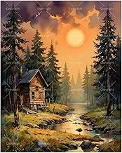 TAOPAOLAB Nature Paint by Numbers Kit for Adults - DIY Wooden Cabin by River at Sunset Painting on Canvas 16x20 Inches, Acrylic Paint Set, Suitable for Beginners, Forest Art for Home Decoration/Gifts