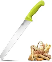 Cook N Home 10-Inch Wavy Serrated Stainless Steel Bread Slicer Knife, Green