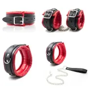 Binding Padded Pu Leather Wrist Ankle Cuffs Handcuff Collar Chain Restraint