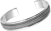 [Treasure Bay] TreasureBay 925 Sterling Silver Bangle Bracelet with Braided Detail for Men and Women