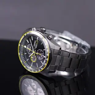 【金台鐘錶】SEIKO 精工 三眼計時錶 防水100M 黑x黃 42mm (太陽能) SSC723P1